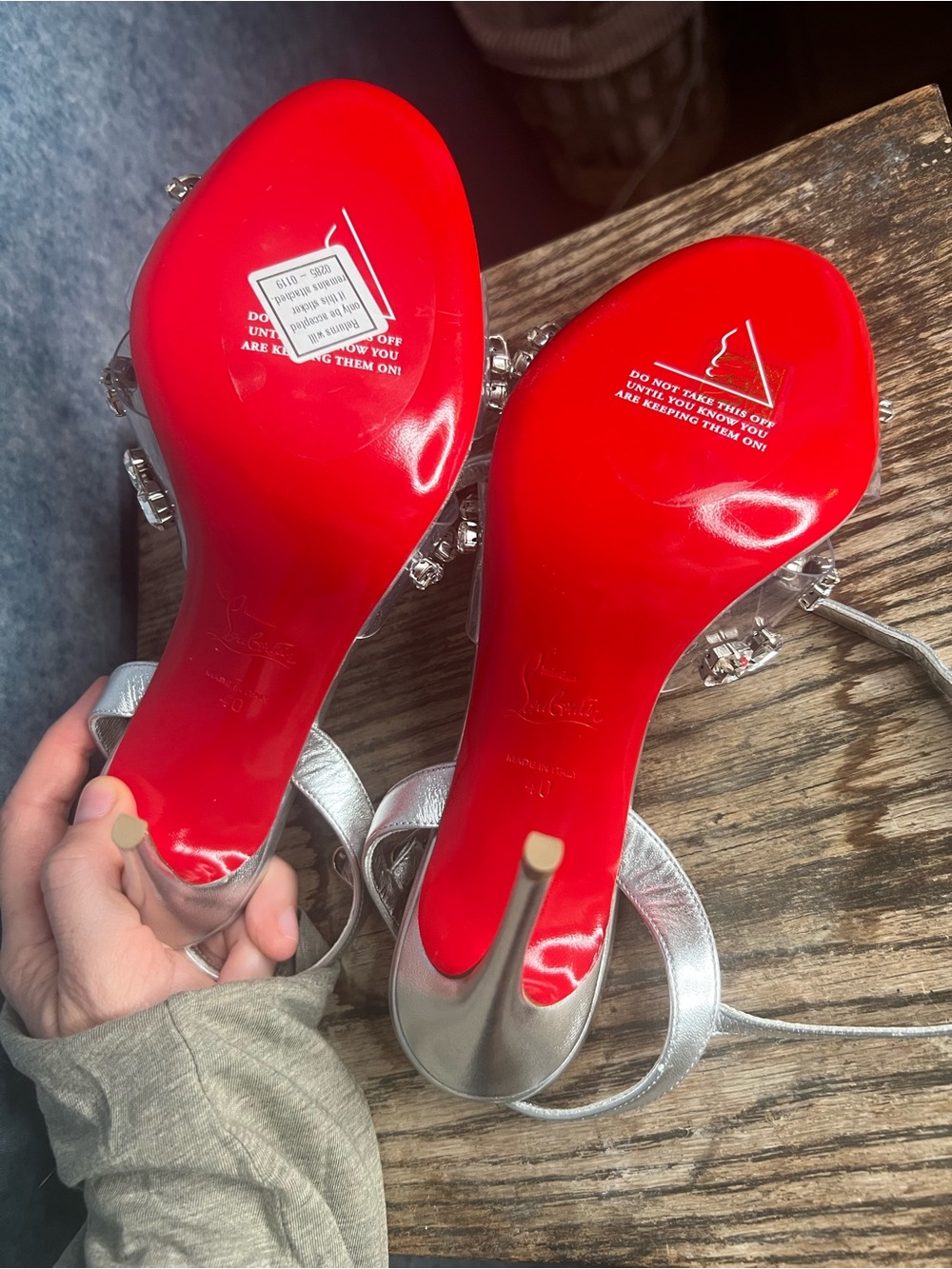 UNWORN Christian Louboutin Silver Crystal Embellished PVC Strappy Heels | EU 40 - Picture 6 of 6